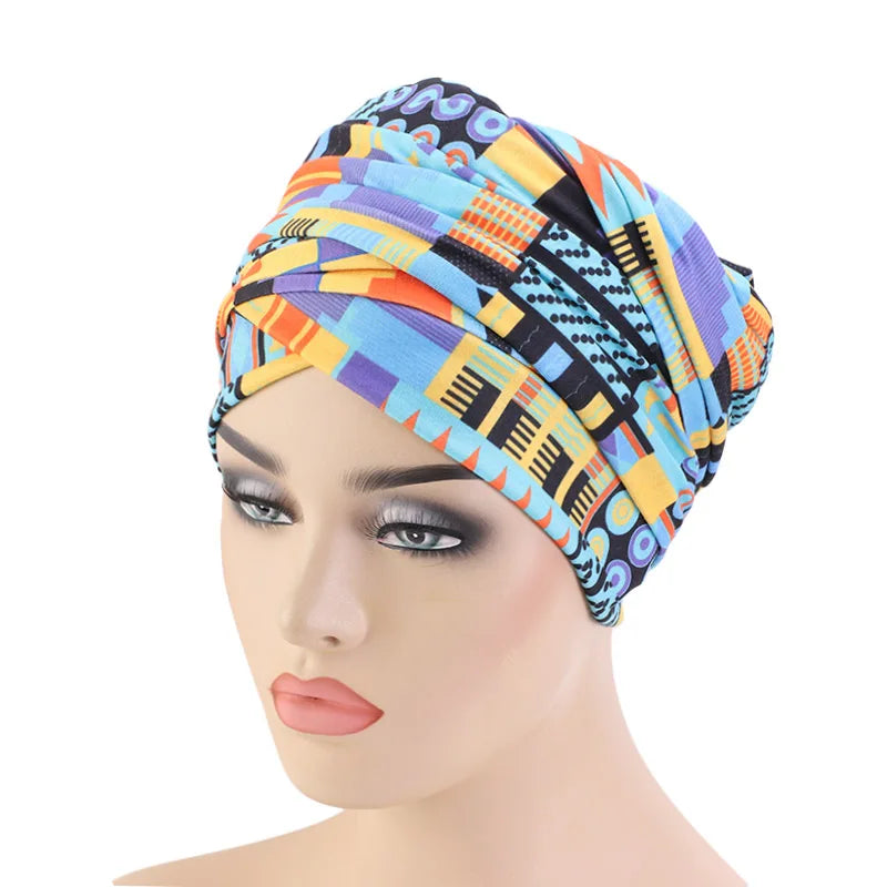 Custom Pattern Long African Turban Head Wrap Headscarf Headwrap Turban Hats for Ladies Women