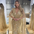 Mermaid Evening Dress Luxury Women's Gold Long Dress Fashion Elegant Temperament Hostess Super Long SleeveEvening Gown