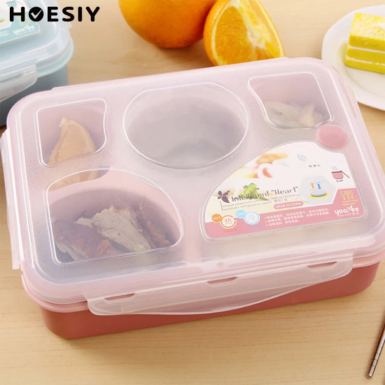 BPA Free 1000ml Watertight 4 Compartment Kindergarten School Lunch Box Divided Bento Box Heatable Food Container Kid Adult Spoon