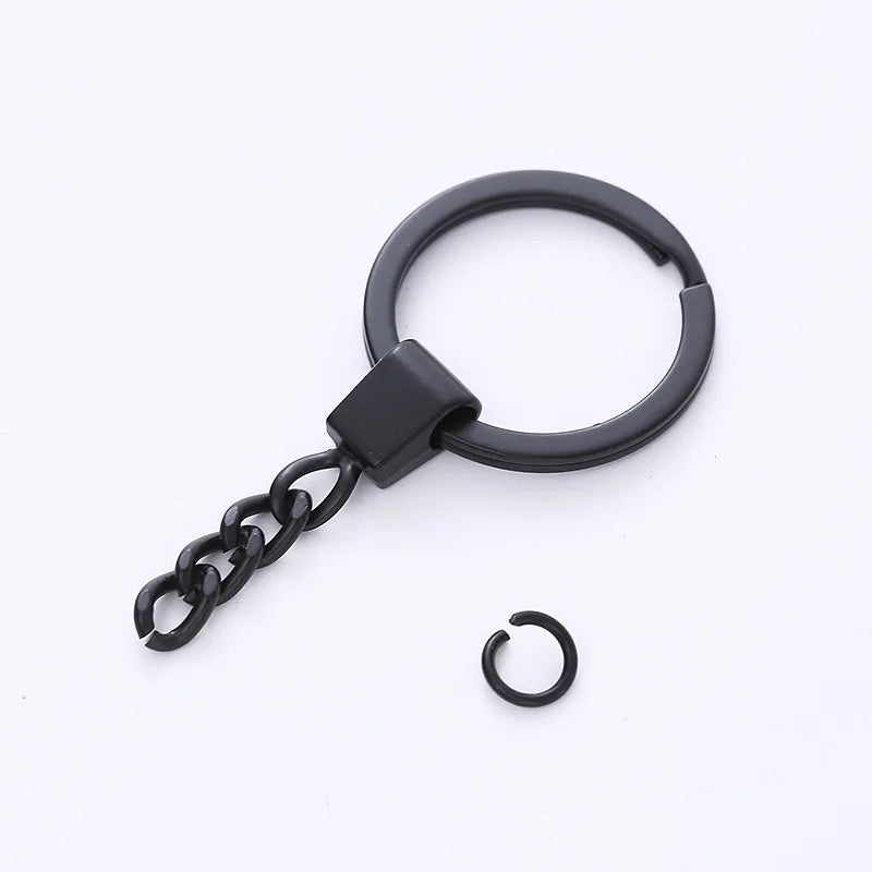 30mm Black Alloy DIY Keychain Black Flat Ring Connect Link Chain Key Ring With Square Connector Sublimation Keychain Accessories