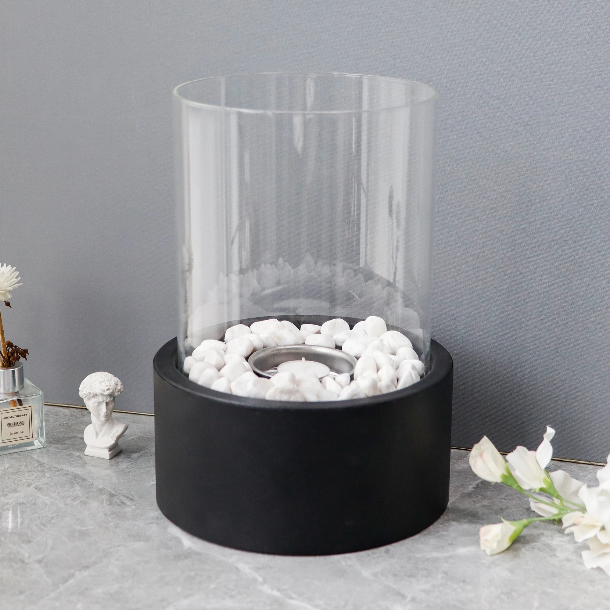 Round Black Metal Candle Holder with Glass for Tealight Candle Holder for Home Decor (US Stocks)
