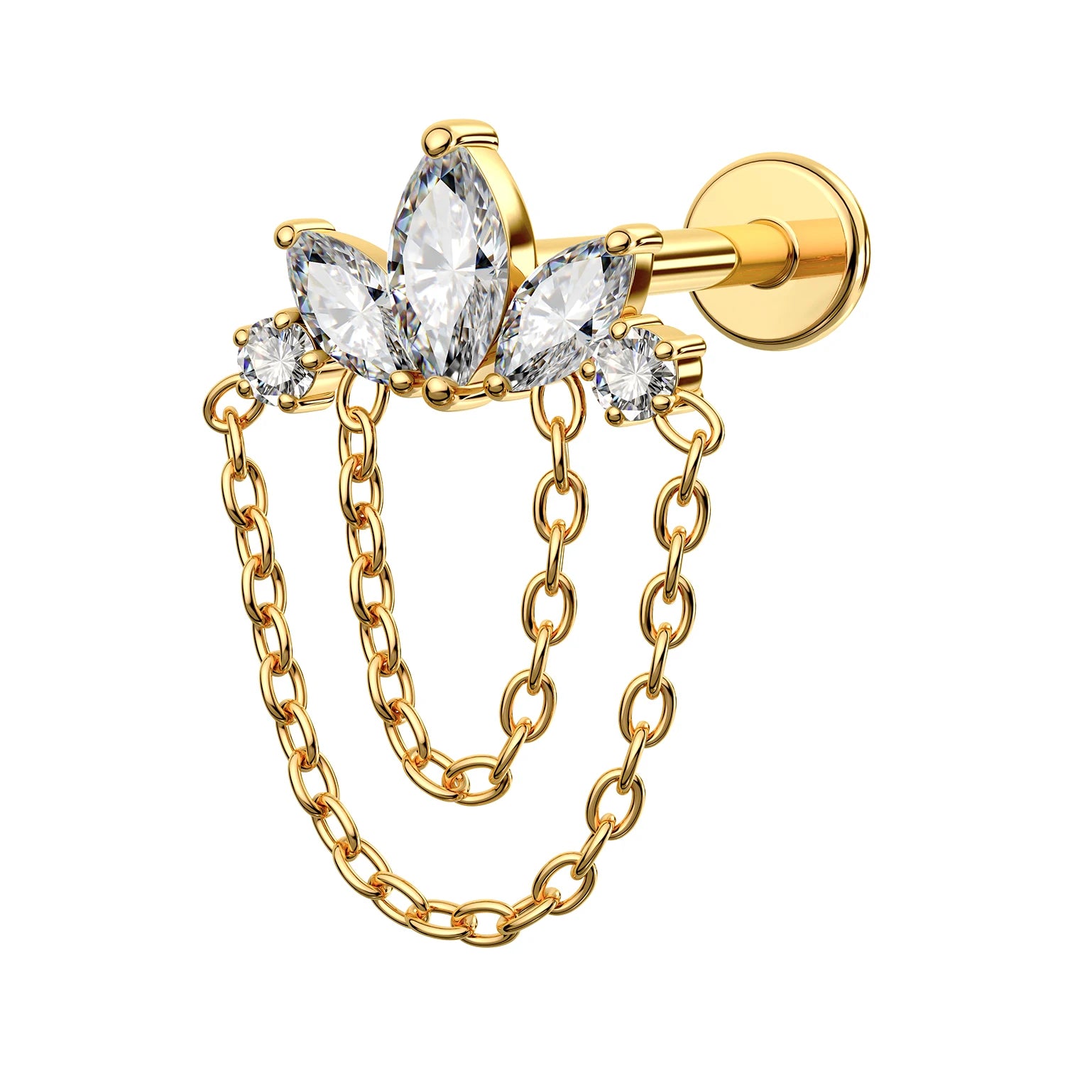Toposh Hot Sale Double Chain Labret Titanium Zircon Body Piercing Jewelry Set 16G Lip Ring Helix Earring Wedding Engagement