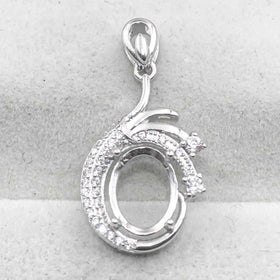 Sterling Silver 8*10mm Semi Mount Pendant Empty Frame Blank Support Setting S925 Base Holder Without Center Stone for DIY Inlay