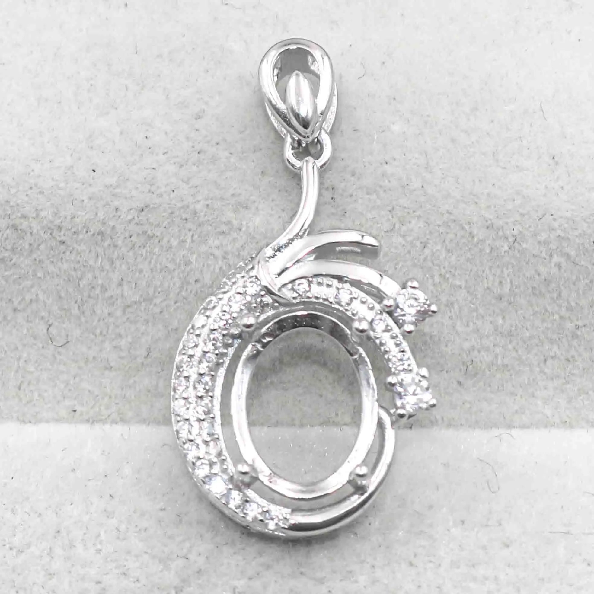Sterling Silver 8*10mm Semi Mount Pendant Empty Frame Blank Support Setting S925 Base Holder Without Center Stone for DIY Inlay