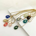 Vintage Stainless Steel Chain Plated 14K Gold Multiple Natural Stone Locket Collar Bone Women Necklace Jewelry