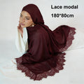 2026 New Sharut Long Lightweight Modal Voile Shawl Muslim Women Breathable Black Midnight Lace Hijab Scarf Factory Dubai