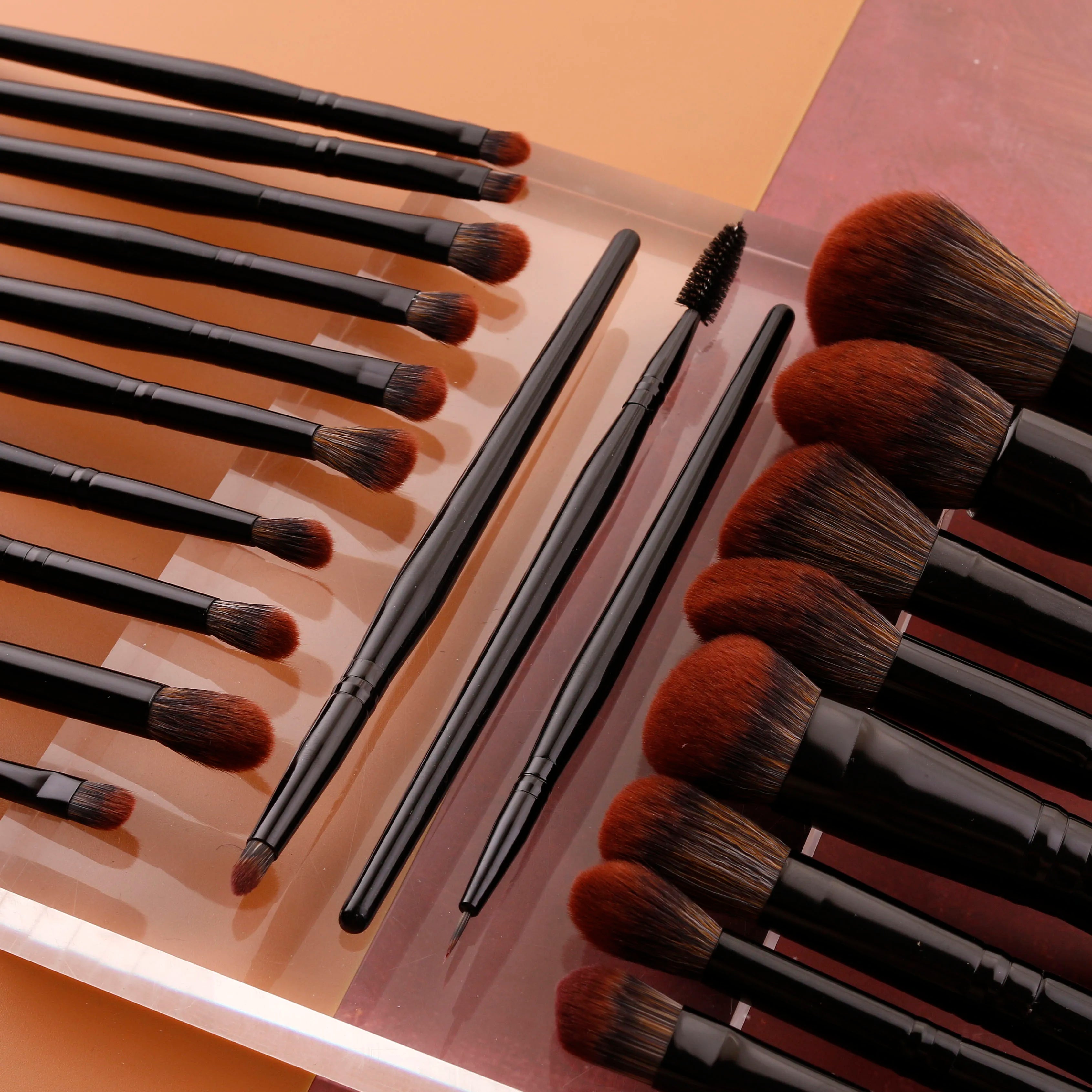 IPRESTA New 21PCS Vegan Makeup Brush Set Foundation Eye Shadow Contour Make up Brushes Black Wood Handle Tube Brushes