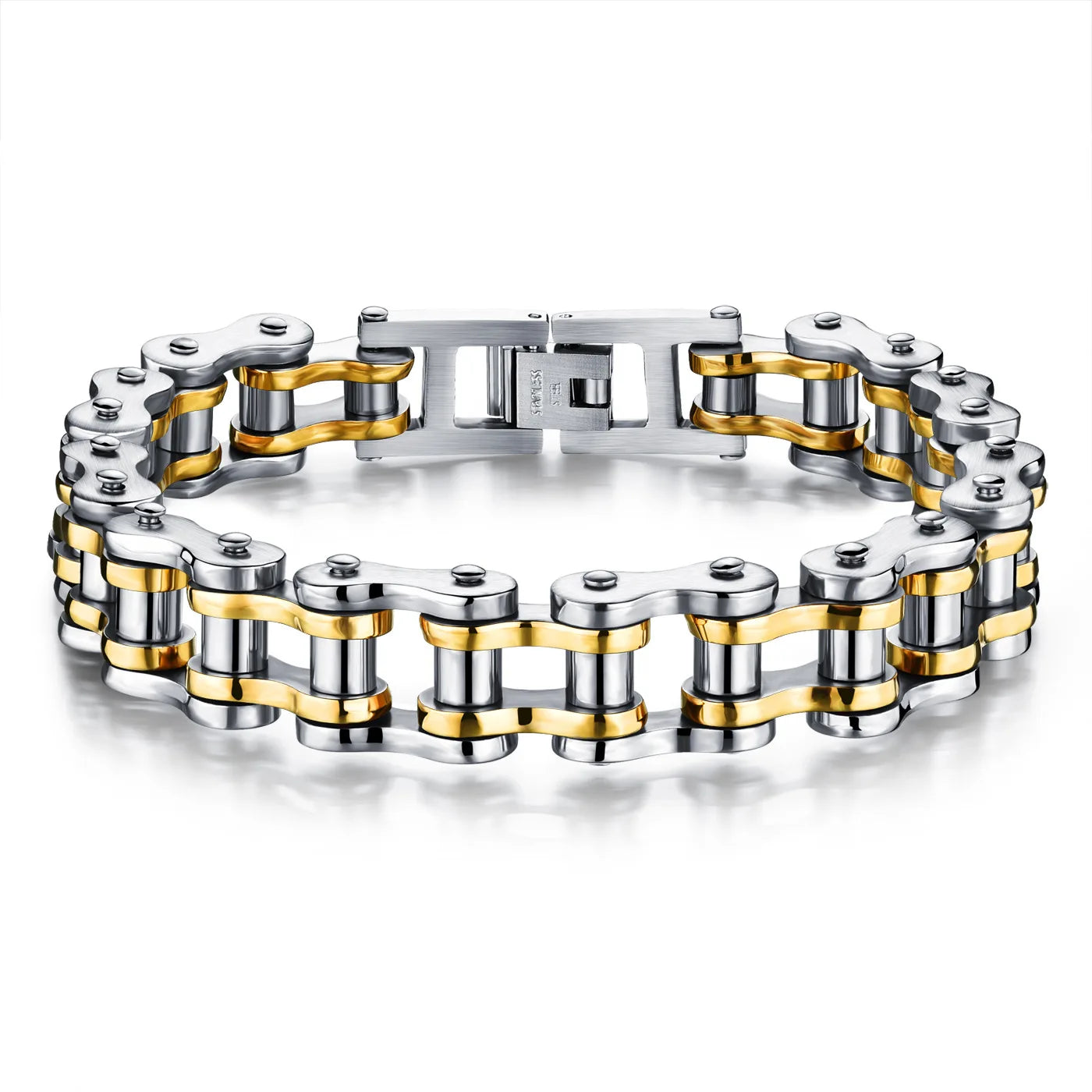 316 Stainless Steel 18K Plated Jewelry Biker Chain Bracelet Link Chain Motorcycle Bicycle Style Bracelets Punk Bangles Jewelry
