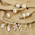 Vintage High Quality Oval Round Leaf Shaped Dangle Cuff Clip-on Baroque Pearl Earring Jewelry for Women