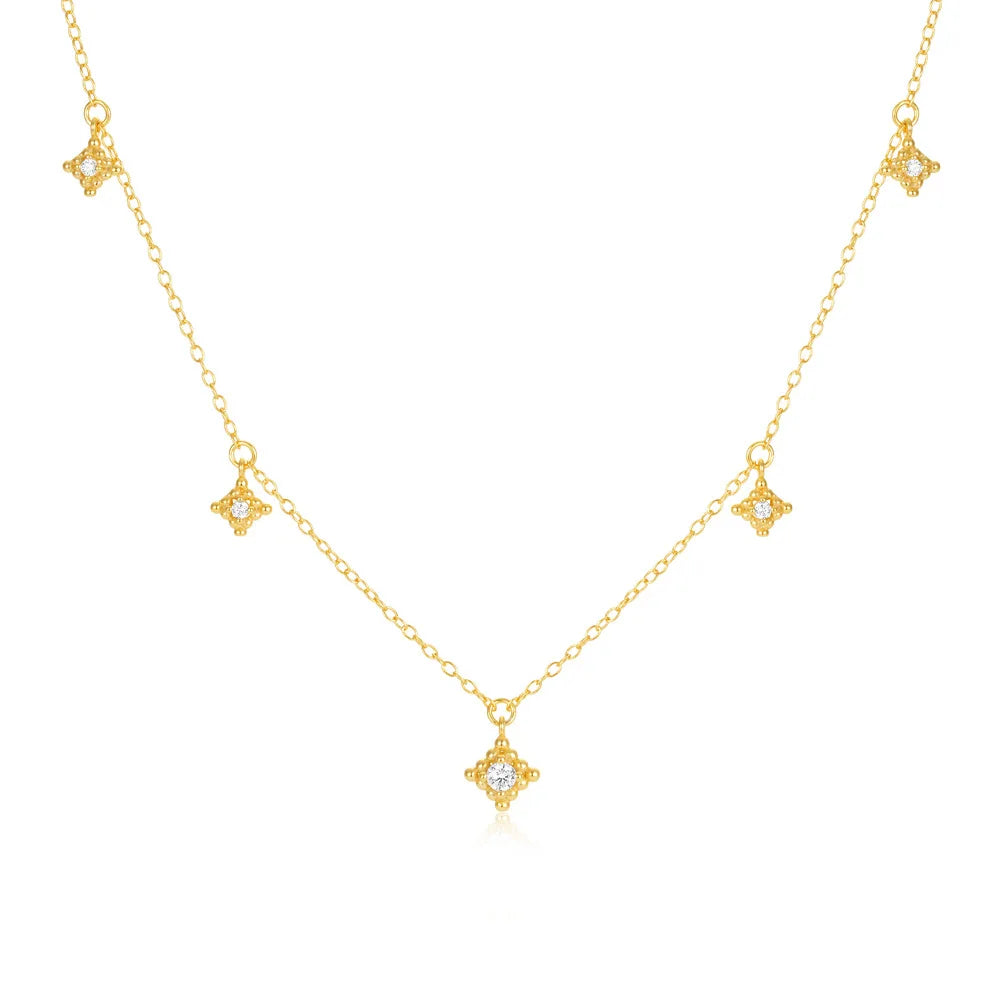 Hot Sale Trendy Geometric Link Chain Gold Plated 925 Sterling Silver Zircon Charms Pendant Necklace for Women Anniversary