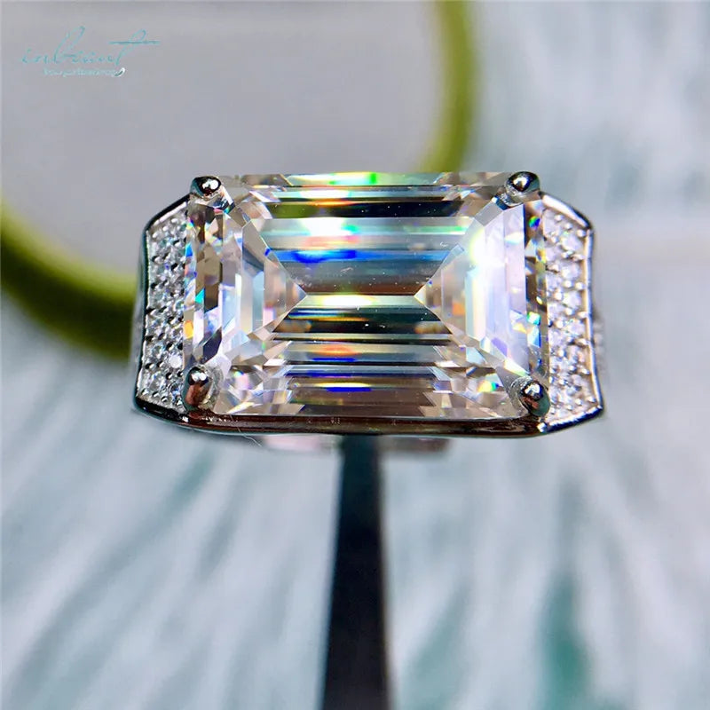 Classic 925 Silver 10 Ct Emerald Cut Pass Diamond Test Excellent Quality Big D Color Moissanite Ring Wedding Gift Fine Jewelry