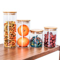 Clear Glass Jars with Bamboo Lid Cheap Body Vial Food Container for Honey Spice Sugar Coffee Food Storage Wholesale CNLF