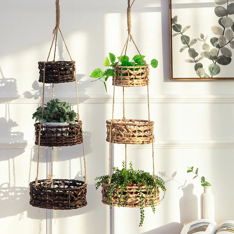 New Design Baskets Wall Hanging 3 Tier Water Hyacinth Basket Nature Water Hyacinth Basket Handmade in Vietnam