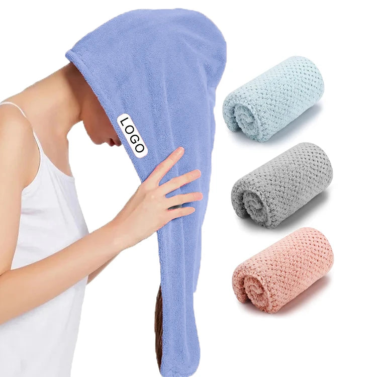 100% Polyester Microfiber Bath Hair Towel Wrap Super Absorbent Fast Drying Turban Super Soft Woven Quick-Dry Feature