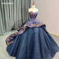 Luxury Navy Blue Glittering Off-Shoulder Quinceanera Dresses Applique Corset Satin Lace Splicing Birthday Party Ball Gown 6620
