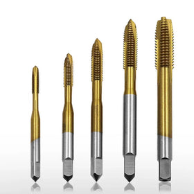 5Pcs Titanium Coated Hand Screw Thread Metric Plug Tap M3 M4 M5 M6 M8 Straight Flute HSS 6542 Screw Tap Tapping Thread Screw Tap