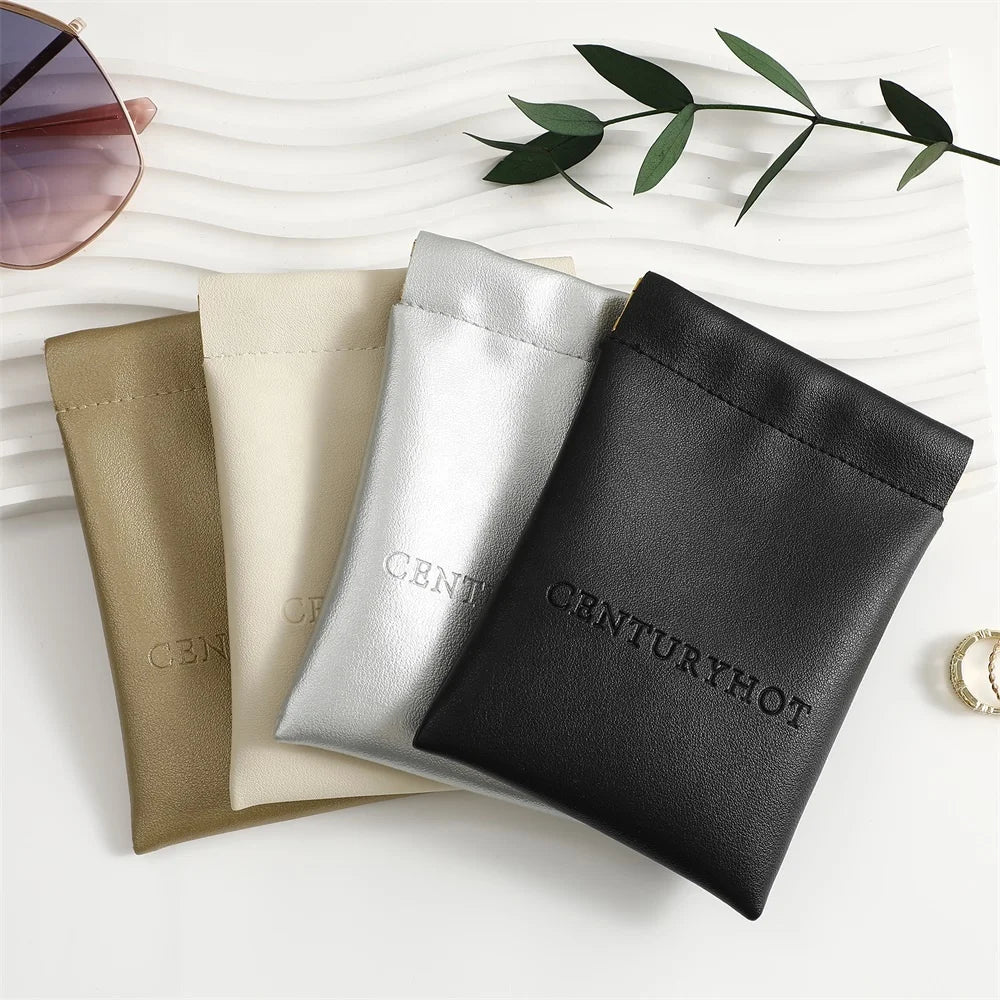 PUPPYSEW PU Leather Shrapnel Bag Automatic Closed Cosmetic Lipstick Pouch Bag Makeup Packing Bag Jewelry Pouch WIth logo