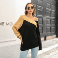 Designer Loose Autumn and Winter Long Sleeves  Bare Shoulders Boat Neck Sweater Pullover Female