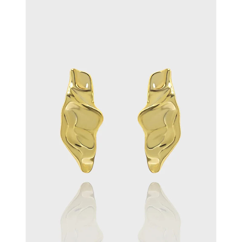 925 Sterling Silver Irregular Wrinkled Metal Stud Earrings for Women Trendy Earrings Accessories