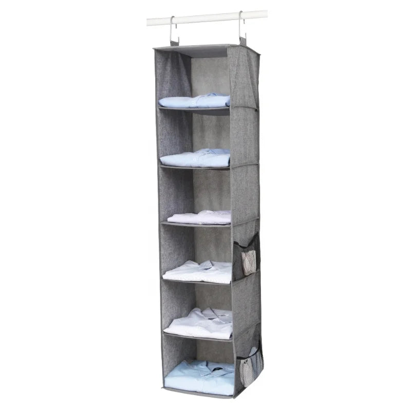 Fabric 6-Shelf Hanging Closet Organizer Collapsible Accessory Shelves Storage Box for Clothes Bedding Accessible Wardrobe Space