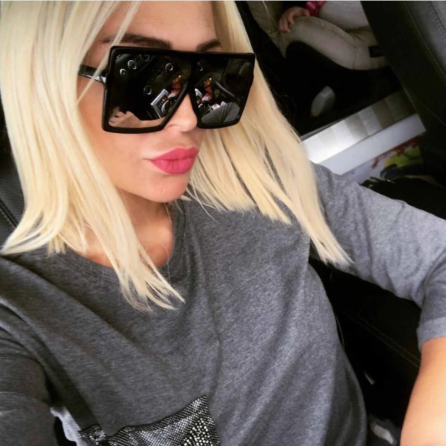 2025 Trendy Eyewear Brand Oversized Sunglasses Large Square PC Acrylic Lenses Anti-Radiation Comfortable for Men Women Blue Tea
