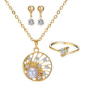 Fashion Wedding Jewelry Sets Alloy Gold Plated Pearl Jewelry Set Rhinestone Diamond Bridal Earrings and Necklace Set