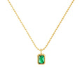 Popular Square Green Necklace Stainless Steel Round Bead Chain Cubic Zirconia Emerald Pendant Necklace