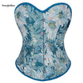 1920s Renaissance Pirate Costume Going Out Crop 12 Glue Bones Gothic Corset Top Strapless Overbust Corselet Blue