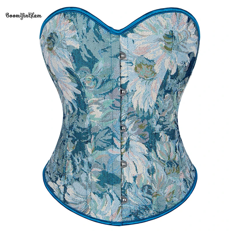 1920s Renaissance Pirate Costume Going Out Crop 12 Glue Bones Gothic Corset Top Strapless Overbust Corselet Blue
