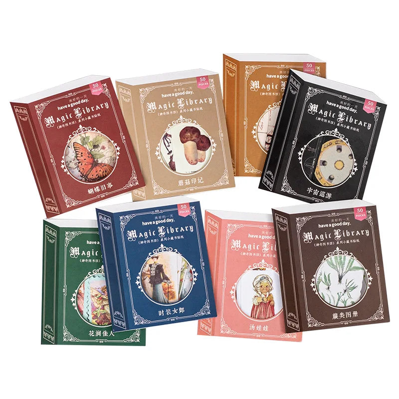 50pcs/pack Decorative Dairy Sticker Collection Library Series DIY Hand Account Material Decoration Collage Base 8Models