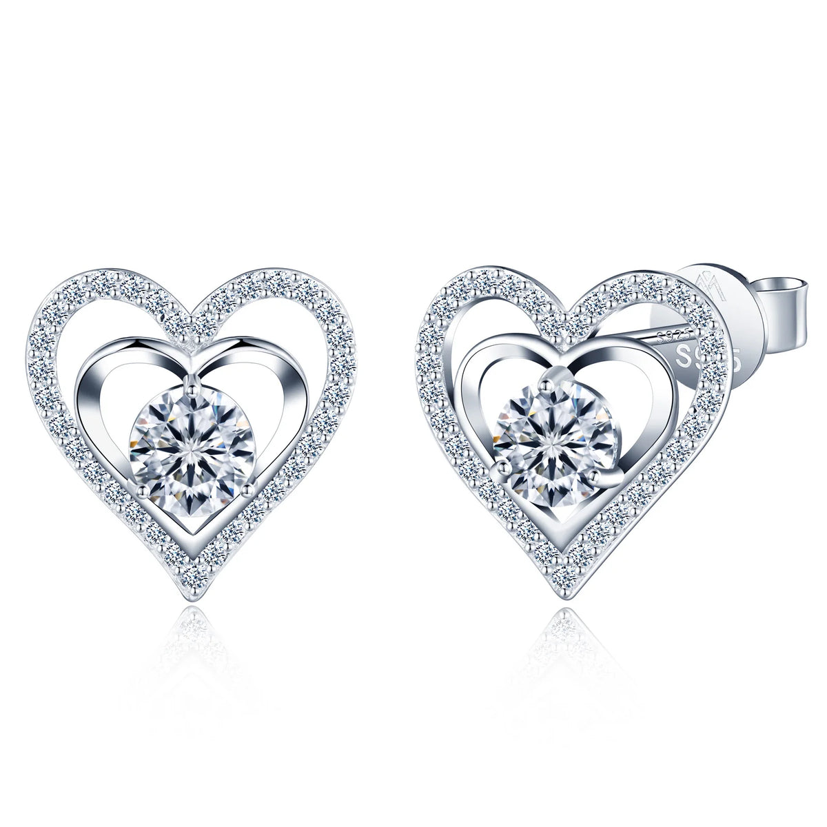 Luxury 1ct VVS Moissanite Stud Earrings with Double Heart Halo 925 Sterling Silver Men's & Women's Jewelry GRA Certificate MegaBDM