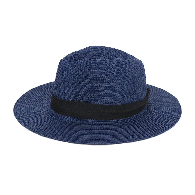 Summer Foldable Wide Brim Raffi Panama Hat Outdoor Breathable Sunscreen Sun Hat Wholesale Custom logo Straw Hat