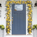 Hot Selling New Christmas Door Hanging Window Display Decoration with Snowy Plush Flower Ball Luminescent Rattan