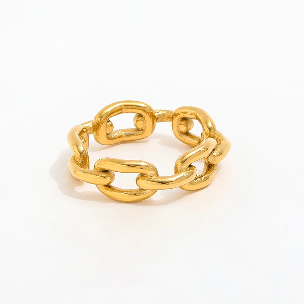 Fenny 18K Gold Plated Wholesale No Fade Personality Dainty Chunky Solid Link Chain Stainless Steel Finger Ring Trendy for Women