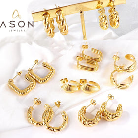 Ason Latest Designer Wholesale Hyposensitivity Stainless Steel Plating Stacked Earrings Set Dainty Gold Hoop Earrings for Women