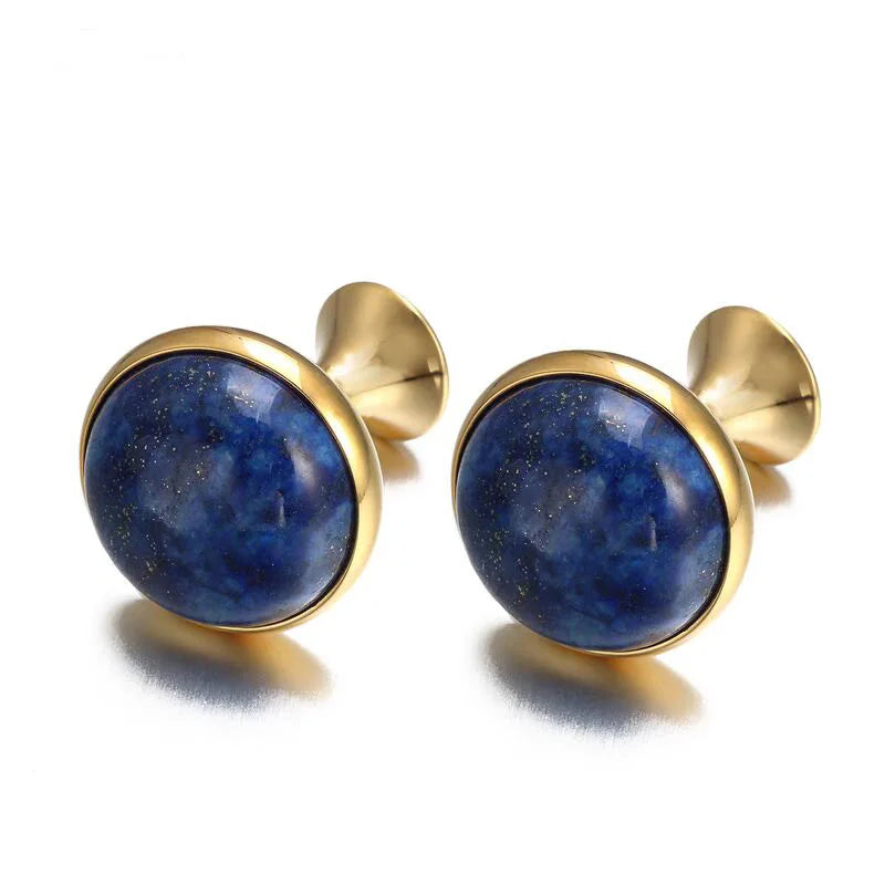 Wholesale Navy Blue Agate Stone Premium Cufflinks Custom Mens Suit Shirt Fashion Accessory Wedding Tuxedo Trendy Jewelry Gift
