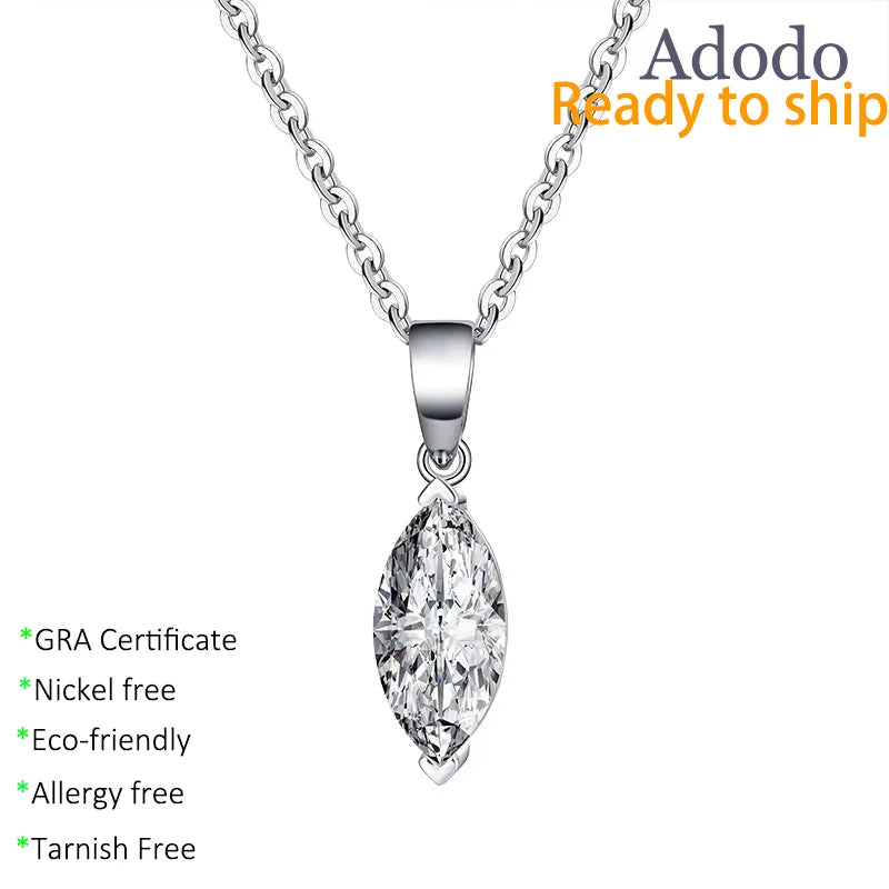 Adodo 8 Niche Design 1Ct Moissanite Pendant Necklace S925 Sterling Silver Horse Eyes Luxury Rhodium for Ladies for Wedding