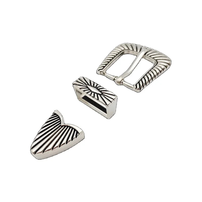 2.5cm Zinc Alloy Cowgirl Belt Buckle  3 Piece Western Pin Belt Buckle Set With Flower Engraved Design Adjustable Belt Buckle