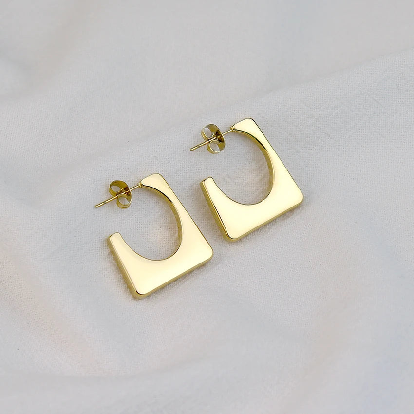 Minimalist Classic Trendy Gold Women Hoop Earrings 18K Gold Plated Stainless Steel Square Gift Earrings