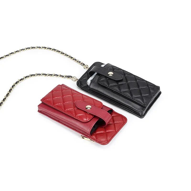 Women Small Shoulder Bag Genuine Sheepskin Leather Mini Crossbody Bags Lady Sling Phone Pocket Purse Card Holder Chain Strap
