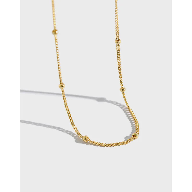 Fashion 925 Sterling Silver Small Bead Ball Necklace Gold Plated Short Clavicle Chains Necklace for Women