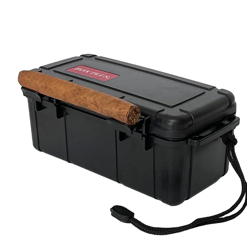 Cigar Accessories Black Big Waterproof Portable Travel Outdoors Plastic Cigar Cases Cigar Humidor Box