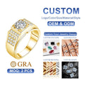 Luxury Man Rings Engagement Wedding 925 Sterling Silver 1 Carat Moissanite Diamond Bague Homme MegaBDM
