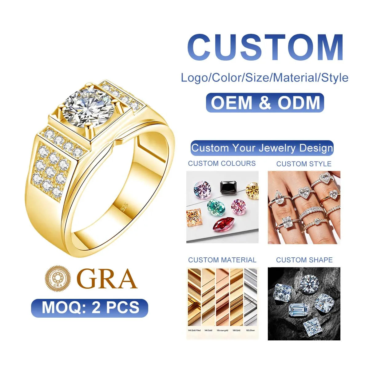 Luxury Man Rings Engagement Wedding 925 Sterling Silver 1 Carat Moissanite Diamond Bague Homme MegaBDM