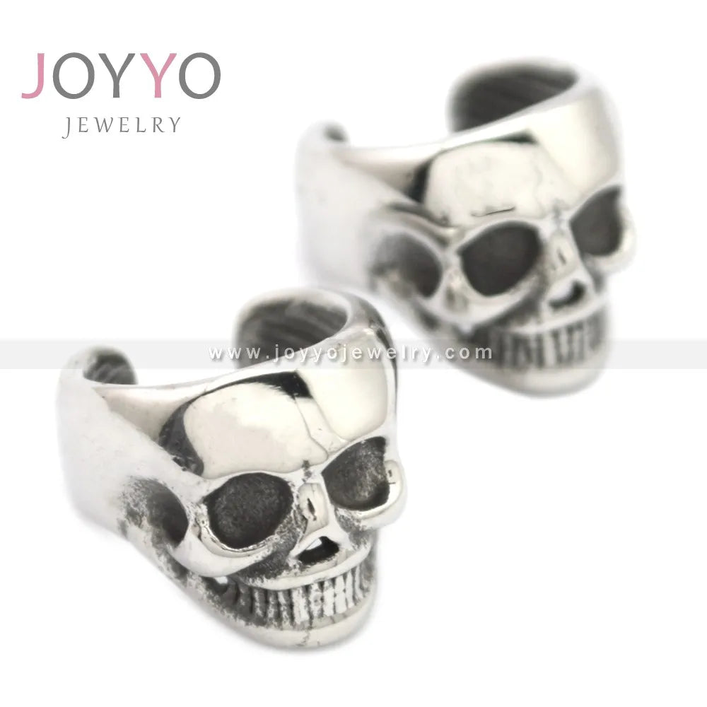 Gothic Hyperbole Biker Skull Clip on Earring Stainless Steel Skull Cuff Earrings Men Hip Hop Non-porous Earring