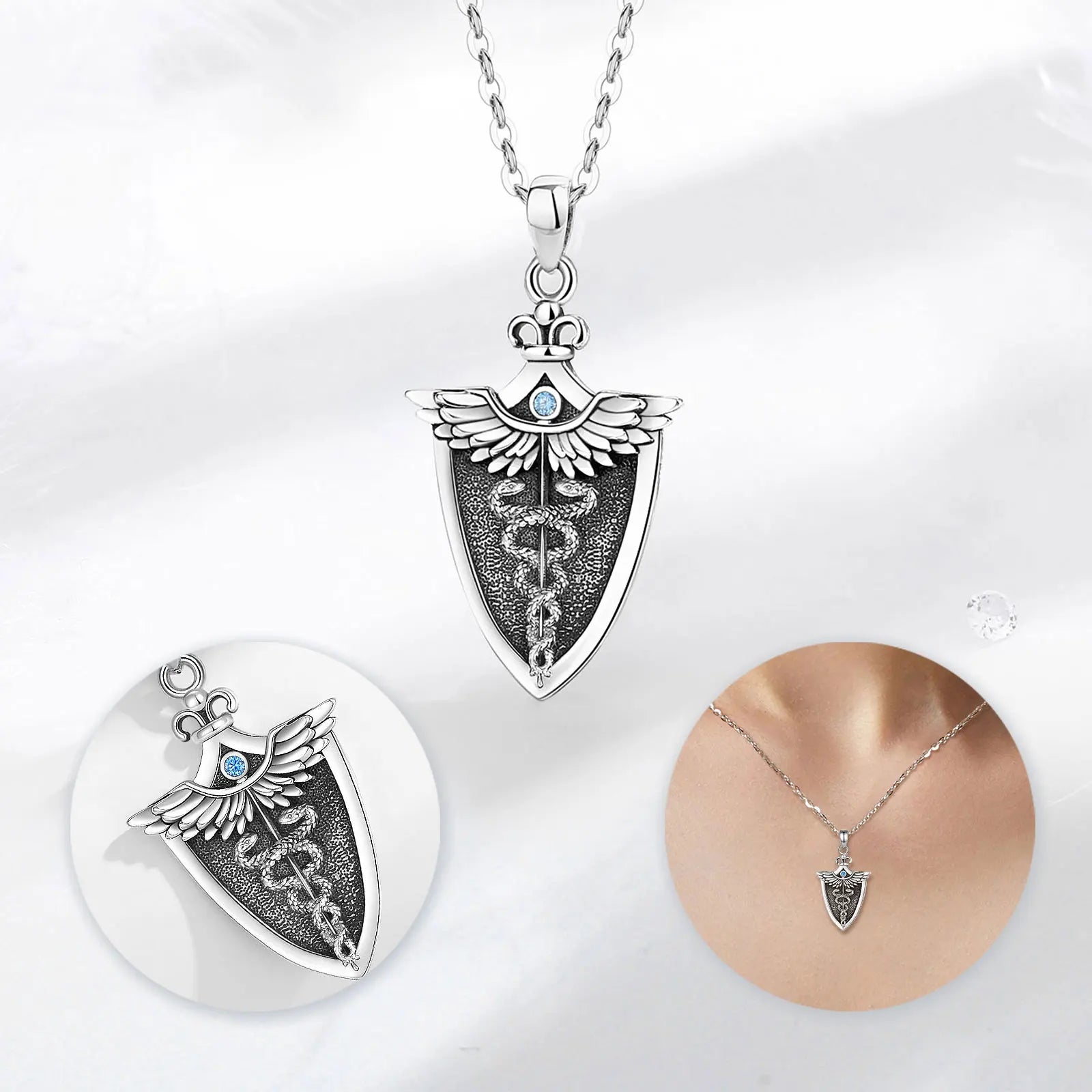 Merryshine 925 Sterling Silver Snake Doctor Nursing Themed Caduceus Necklace Jewelry for Women