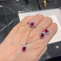 New Temperament Red Rhinestone Jewelry Set Diamond Inlaid Vintage Ring Shiny Delicate Round Flower Necklace for Women
