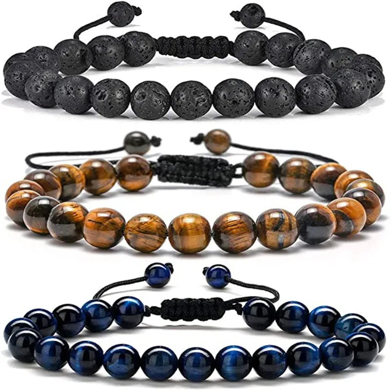 Natural Stone Tiger Eye Bracelet Lava Rock Bracelet Stress Relief Bracelets Unisex Jewelry Gifts