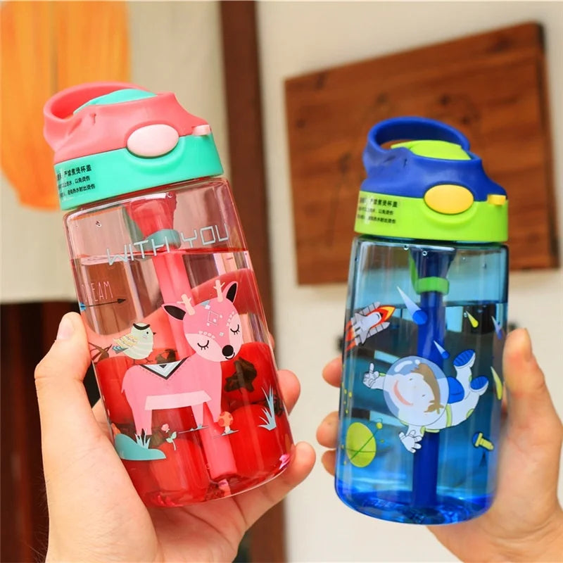 Wholesale Customized Kids Water Creative Cartoon with Straws Outdoor Portable Plastic Cups Water Bottles