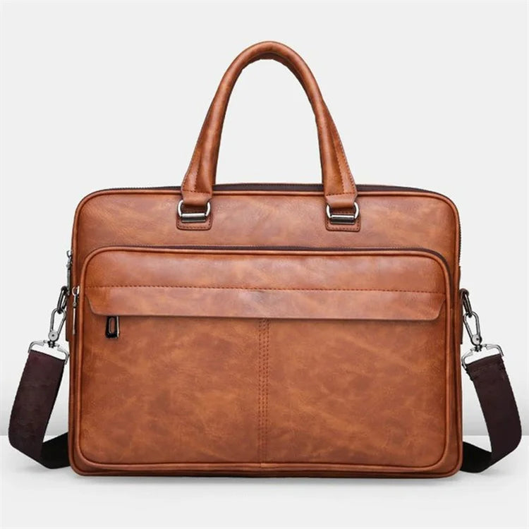 Custom Best Old Retro Shoulder Men 15.6 Brown Pu Leather Laptop Bag